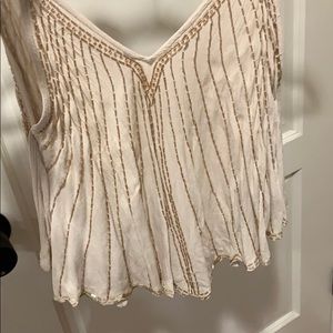 Free People Beige/ Pink Beaded Tank